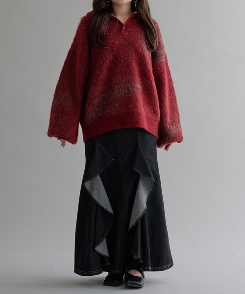 epnok(エプノック)の「アブストラクトルーズニットポロ(ニット/セーター・メンズ・ネイビー/ダークブラック/ライトグレー/ダークブラウン/グレー系1/レッド/ベージュ/ピンク系1/アッシュブラウン/ライトブルー・SMALL/MEDIUM/LARGE)」の11枚目の写真