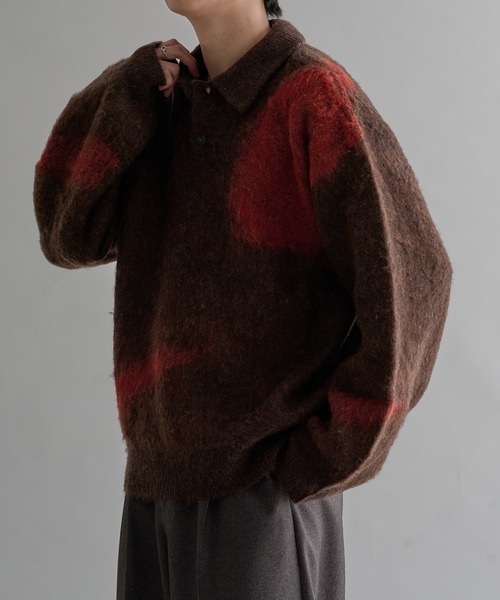 epnok(エプノック)の「アブストラクトルーズニットポロ(ニット/セーター・メンズ・ネイビー/ダークブラック/ライトグレー/ダークブラウン/グレー系1/レッド/ベージュ/ピンク系1/アッシュブラウン/ライトブルー・SMALL/MEDIUM/LARGE)」の16枚目の写真