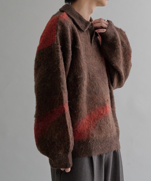 epnok(エプノック)の「アブストラクトルーズニットポロ(ニット/セーター・メンズ・ネイビー/ダークブラック/ライトグレー/ダークブラウン/グレー系1/レッド/ベージュ/ピンク系1/アッシュブラウン/ライトブルー・SMALL/MEDIUM/LARGE)」の18枚目の写真