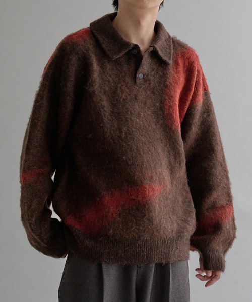 epnok(エプノック)の「アブストラクトルーズニットポロ(ニット/セーター・メンズ・ネイビー/ダークブラック/ライトグレー/ダークブラウン/グレー系1/レッド/ベージュ/ピンク系1/アッシュブラウン/ライトブルー・SMALL/MEDIUM/LARGE)」の15枚目の写真