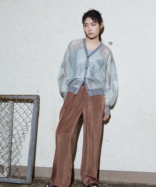 NOMINE（ノミネ）の「ジャガード シアー ニットカーディガン（カーディガン/ボレロ・レディース・レッド/ライトグレー/アイボリー/ブラック・フリー）」の5枚目の写真