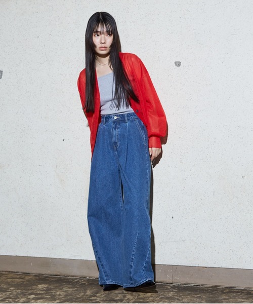 NOMINE（ノミネ）の「ジャガード シアー ニットカーディガン（カーディガン/ボレロ・レディース・レッド/ライトグレー/アイボリー/ブラック・フリー）」の10枚目の写真