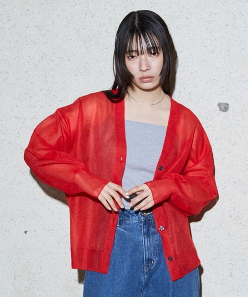 NOMINE（ノミネ）の「ジャガード シアー ニットカーディガン（カーディガン/ボレロ・レディース・レッド/ライトグレー/アイボリー/ブラック・フリー）」の12枚目の写真