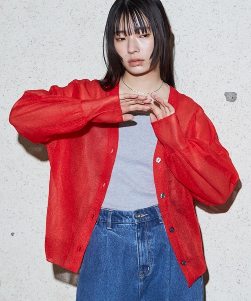 NOMINE（ノミネ）の「ジャガード シアー ニットカーディガン（カーディガン/ボレロ・レディース・レッド/ライトグレー/アイボリー/ブラック・フリー）」の13枚目の写真