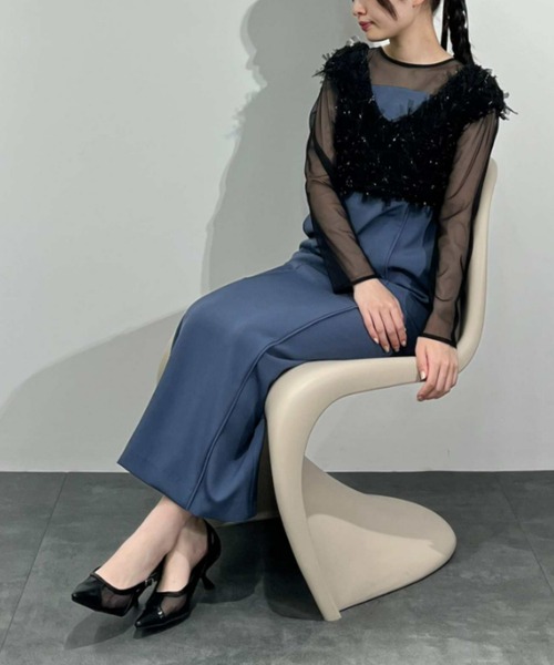 【美品】ANDRESD/アンドレスド　フシンジグリッタードレス(ブラック) フリンジグリッターノットドレス / fringe glitter knot dress