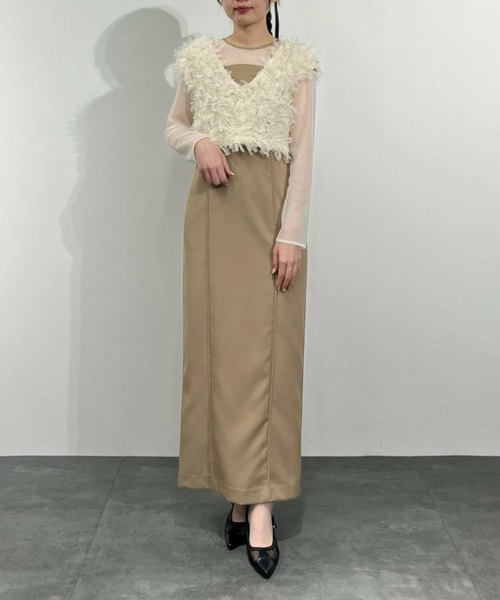 【美品】ANDRESD/アンドレスド　フリンジグリッターベストセットドレス セール】フリンジグリッターベストセットドレス 秋冬 結婚式