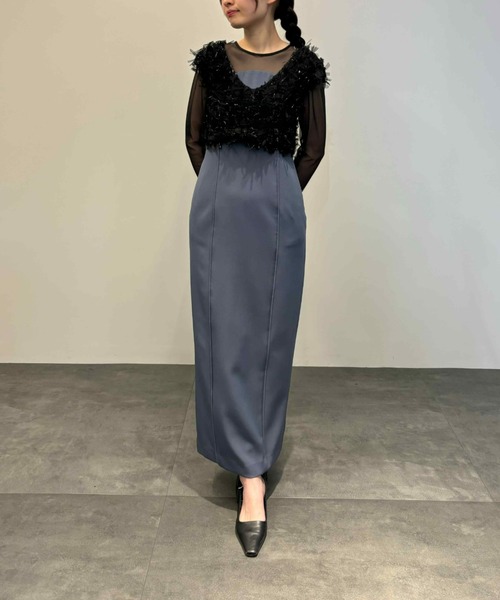 【美品】ANDRESD/アンドレスド　フシンジグリッタードレス(ブラック) セール】fringe glitter knot dress フリンジグリッターノット
