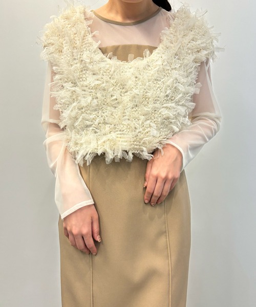 【美品】ANDRESD/アンドレスド　フリンジグリッターベストセットドレス セール】フリンジグリッターベストセットドレス 秋冬 結婚式