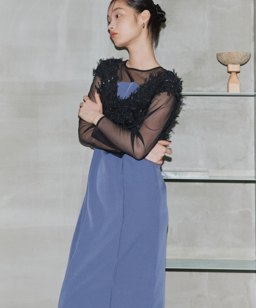 【美品】ANDRESD/アンドレスド　フリンジグリッターベストセットドレス セール】【2点セットアイテム】フリンジグリッターセットドレス