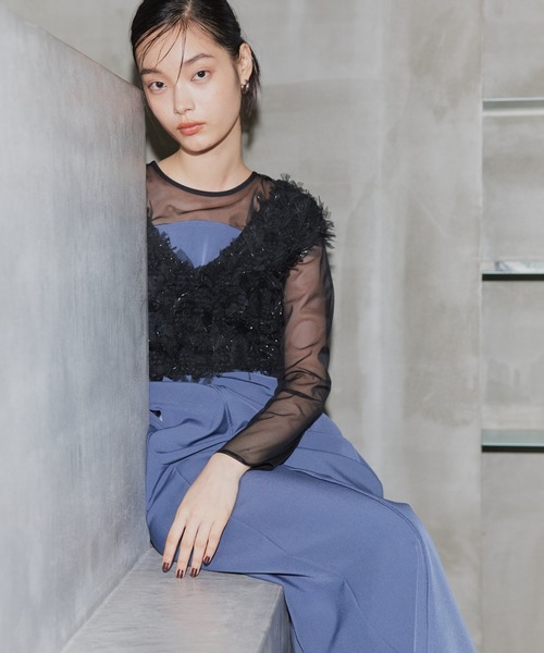 【美品】ANDRESD/アンドレスド　フシンジグリッタードレス(ブラック) セール】フリンジグリッターノットドレス / fringe glitter knot