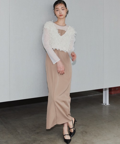 【美品】ANDRESD/アンドレスド　フリンジグリッターベストセットドレス セール】【2点セットアイテム】フリンジグリッターセットドレス