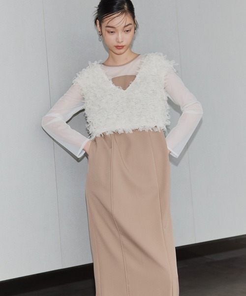 【美品】ANDRESD/アンドレスド　フリンジグリッターベストセットドレス セール】【2点セットアイテム】フリンジグリッターセットドレス