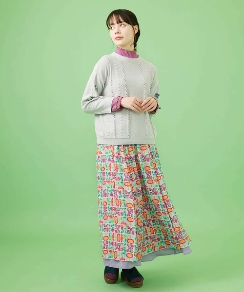 Jocomomola（ホコモモラ）の「Morado ciruela プリントギャザースカート（スカート・レディース・ライラック・40）」の12枚目の写真