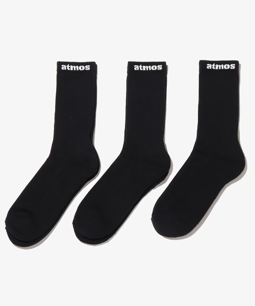 atmos(アトモス)の「atmos SMALL JACQUARD LOGO 3P SOCKS / アトモス スモール ジャガード ロゴ 3P ソックス(ソックス/靴下・メンズ・ホワイト/ブラック・25-27)」の1枚目の写真