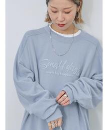 Samansa Mos2 blue | 裏毛発泡ラメロゴプルオーバー(Tシャツ/カットソー)