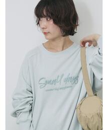 Samansa Mos2 blue | 裏毛発泡ラメロゴプルオーバー(Tシャツ/カットソー)