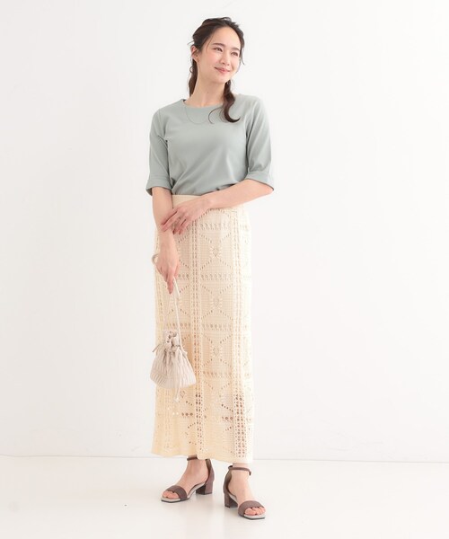 DRESKIP（ドレスキップ）の「【S-LL】1枚でもインナーでも テレコ5分袖トップス（Tシャツ/カットソー・レディース・グリーン系/オフホワイト/ホワイト系5/ブラック・01/02/03/04）」の15枚目の写真