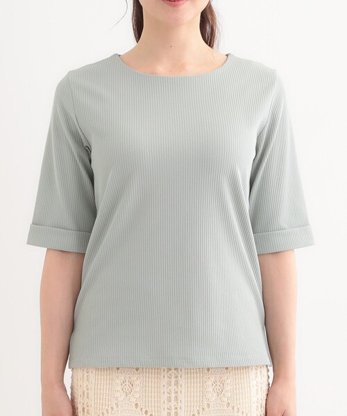 DRESKIP（ドレスキップ）の「【S-LL】1枚でもインナーでも テレコ5分袖トップス（Tシャツ/カットソー・レディース・グリーン系/オフホワイト/ホワイト系5/ブラック・01/02/03/04）」の21枚目の写真