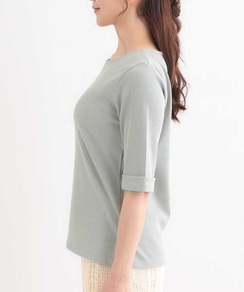 DRESKIP（ドレスキップ）の「【S-LL】1枚でもインナーでも テレコ5分袖トップス（Tシャツ/カットソー・レディース・グリーン系/オフホワイト/ホワイト系5/ブラック・01/02/03/04）」の22枚目の写真