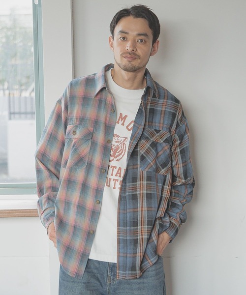 BAYFLOW(ベイフロー)の「リメイクライク長袖シャツ(シャツ/ブラウス・メンズ・グリーン/ピンク・LARGE/MEDIUM)」の2枚目の写真