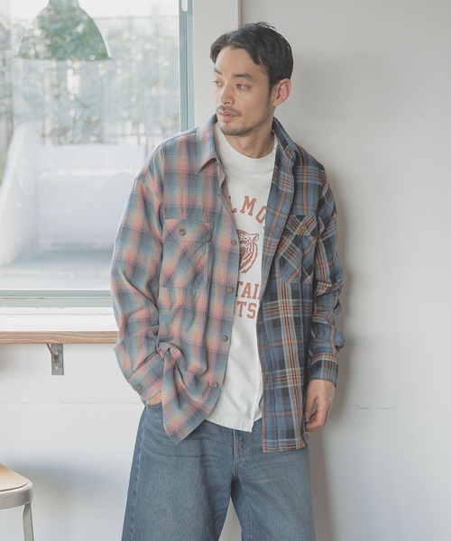 BAYFLOW(ベイフロー)の「リメイクライク長袖シャツ(シャツ/ブラウス・メンズ・グリーン/ピンク・LARGE/MEDIUM)」の5枚目の写真