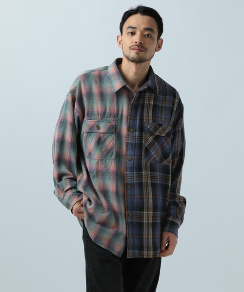 BAYFLOW(ベイフロー)の「リメイクライク長袖シャツ(シャツ/ブラウス・メンズ・グリーン/ピンク・LARGE/MEDIUM)」の6枚目の写真