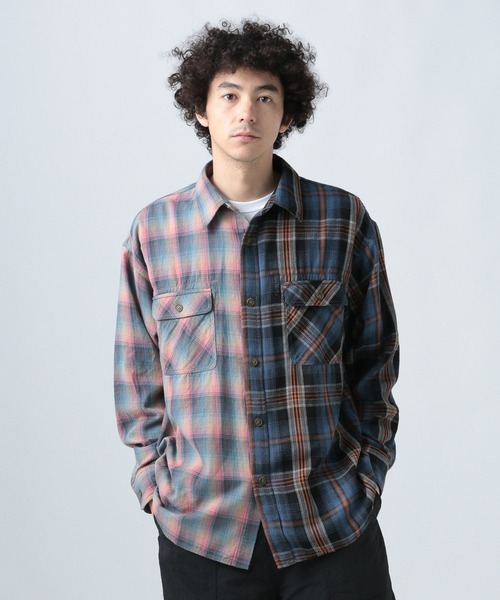 BAYFLOW(ベイフロー)の「リメイクライク長袖シャツ(シャツ/ブラウス・メンズ・グリーン/ピンク・LARGE/MEDIUM)」の7枚目の写真