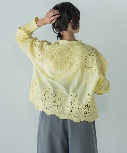 セール】叶えるスカラップ刺繍クロップドシャツ≪手洗い可能