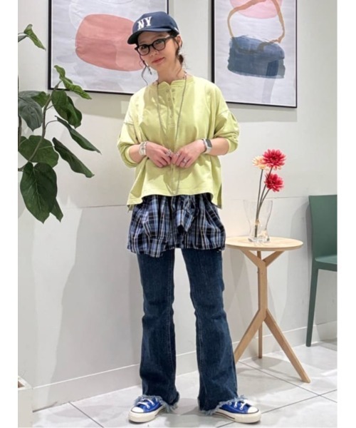 HONEYSUCKLE ROSE（ハニーサックルローズ）の「【HONEYSUCKLE ROSE】ヘンリーワイドＴシャツ（Tシャツ/カットソー・レディース・ダークグレー/ライム・L/M）」の10枚目の写真