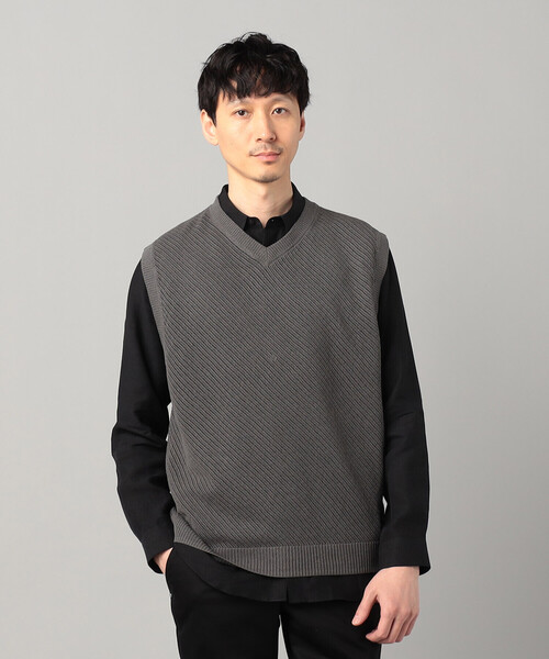 COMME CA MEN(コムサメン)の「ペーパーヤーン透かし編み ベスト(ニット/セーター・メンズ・チャコールグレー/ホワイト/ブラック・L/M)」の3枚目の写真