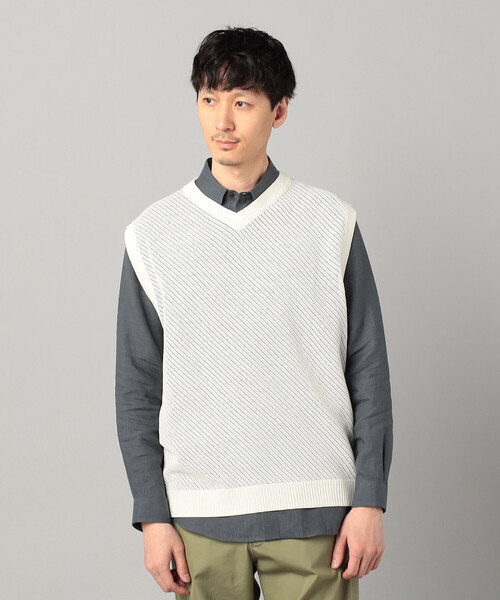 COMME CA MEN(コムサメン)の「ペーパーヤーン透かし編み ベスト(ニット/セーター・メンズ・チャコールグレー/ホワイト/ブラック・L/M)」の10枚目の写真