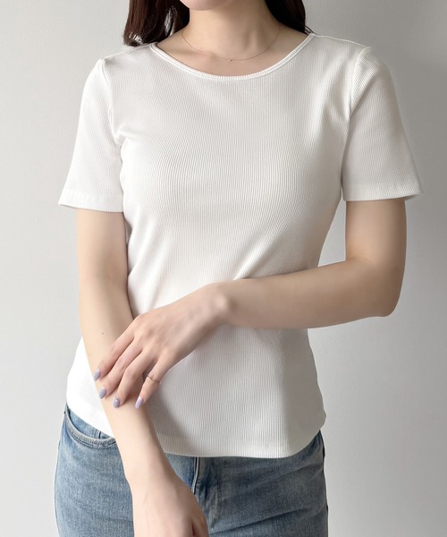 mipiarl（ミピアール）の「バックリボンリブトップス（Tシャツ/カットソー・レディース・ブラック/ホワイト・SMALL/MEDIUM/LARGE）」の3枚目の写真