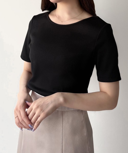 mipiarl（ミピアール）の「バックリボンリブトップス（Tシャツ/カットソー・レディース・ブラック/ホワイト・SMALL/MEDIUM/LARGE）」の7枚目の写真