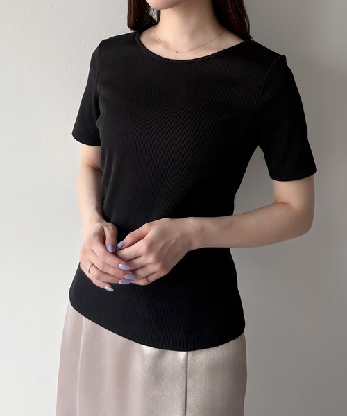 mipiarl（ミピアール）の「バックリボンリブトップス（Tシャツ/カットソー・レディース・ブラック/ホワイト・SMALL/MEDIUM/LARGE）」の9枚目の写真