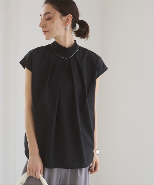 未使用ターコイズ フリル付きシャツ ノースリーブ 美人百花掲載》フリルドッキングノースリーブトップス【接触冷感