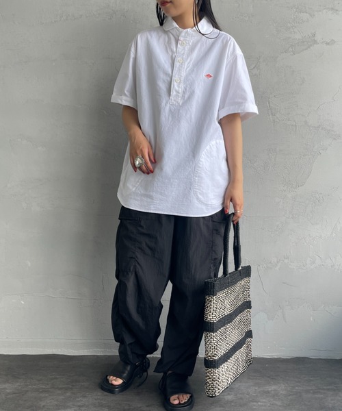 DANTON（ダントン）の「[DANTON/ダントン] ラウンドカラー プルオーバー ショートスリーブシャツ(無地)（シャツ/ブラウス・レディース・ブルー/ホワイト/ライトベージュ・38/40/42）」の4枚目の写真