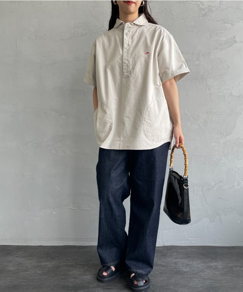 DANTON（ダントン）の「[DANTON/ダントン] ラウンドカラー プルオーバー ショートスリーブシャツ(無地)（シャツ/ブラウス・レディース・ブルー/ホワイト/ライトベージュ・38/40/42）」の5枚目の写真