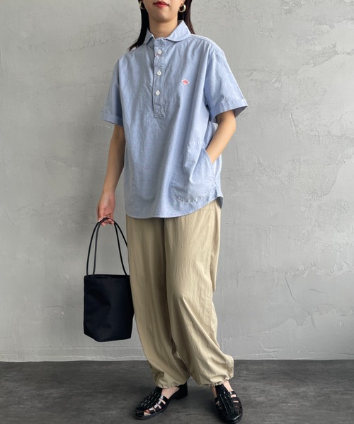 DANTON（ダントン）の「[DANTON/ダントン] ラウンドカラー プルオーバー ショートスリーブシャツ(無地)（シャツ/ブラウス・レディース・ブルー/ホワイト/ライトベージュ・38/40/42）」の6枚目の写真