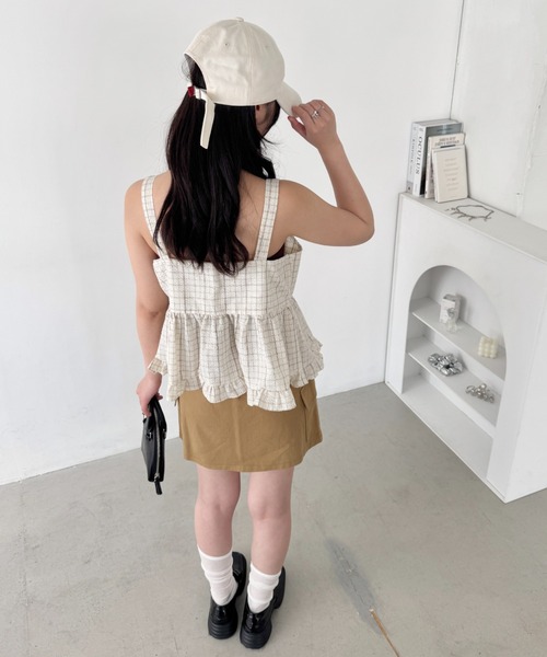 Loueme（ルエム）の「ダブルリボンチェックフリルキャミソール（キャミソール・レディース・アイボリー/オフホワイト・FREE）」の11枚目の写真