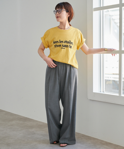 Spick & Span（スピックアンドスパン）の「《追加》フロッキーロゴスラブTシャツ（Tシャツ/カットソー・レディース・イエロー/ホワイト・FREE）」の4枚目の写真