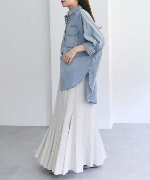 PUAL CE CIN（ピュアルセシン）の「【25th】綿麻デニムハーフスリーブブラウス（シャツ/ブラウス・レディース・インディゴブルー/ブルー・FREE）」の19枚目の写真