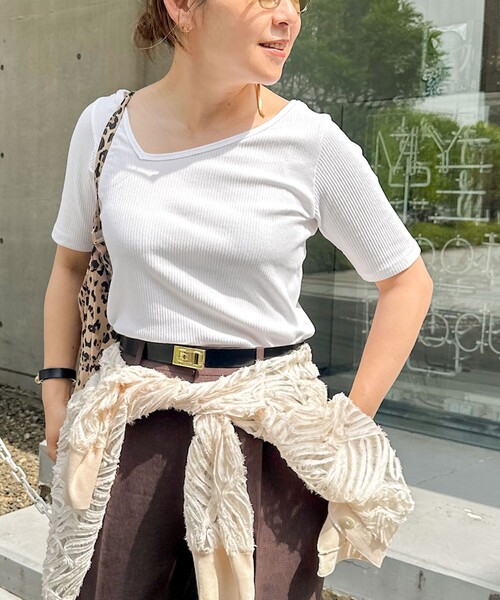 Rie Miller（リエミラー）の「ランダムテレコ2WAYプルオーバー（Tシャツ/カットソー・レディース・ホワイト/グレイッシュブルー/ブラック・38）」の2枚目の写真