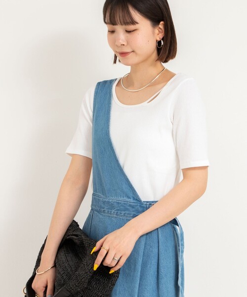 Rie Miller（リエミラー）の「ランダムテレコ2WAYプルオーバー（Tシャツ/カットソー・レディース・ホワイト/グレイッシュブルー/ブラック・38）」の13枚目の写真