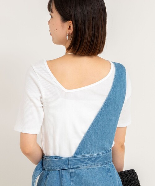 Rie Miller（リエミラー）の「ランダムテレコ2WAYプルオーバー（Tシャツ/カットソー・レディース・ホワイト/グレイッシュブルー/ブラック・38）」の14枚目の写真