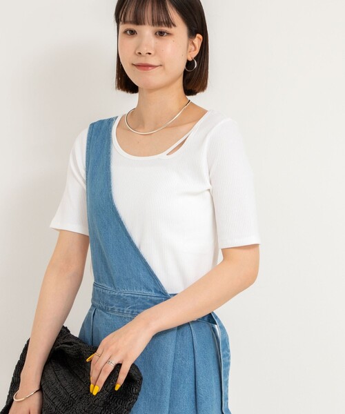 Rie Miller（リエミラー）の「ランダムテレコ2WAYプルオーバー（Tシャツ/カットソー・レディース・ホワイト/グレイッシュブルー/ブラック・38）」の15枚目の写真