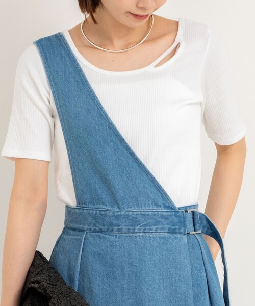 Rie Miller（リエミラー）の「ランダムテレコ2WAYプルオーバー（Tシャツ/カットソー・レディース・ホワイト/グレイッシュブルー/ブラック・38）」の16枚目の写真