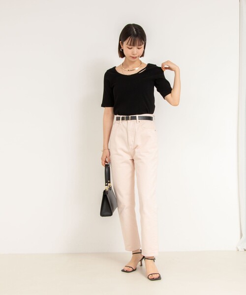 Rie Miller（リエミラー）の「ランダムテレコ2WAYプルオーバー（Tシャツ/カットソー・レディース・ホワイト/グレイッシュブルー/ブラック・38）」の19枚目の写真