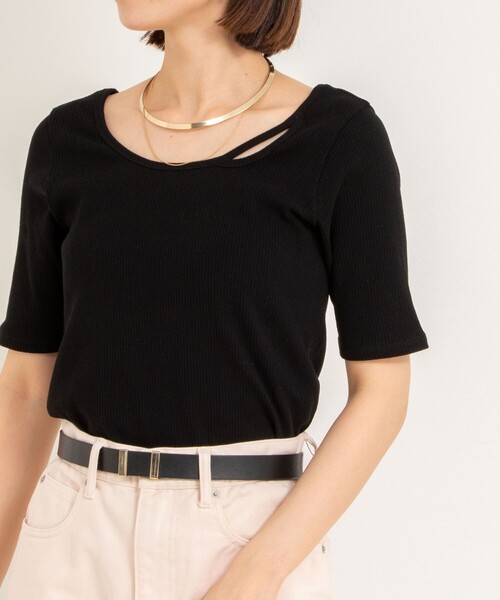 Rie Miller（リエミラー）の「ランダムテレコ2WAYプルオーバー（Tシャツ/カットソー・レディース・ホワイト/グレイッシュブルー/ブラック・38）」の20枚目の写真