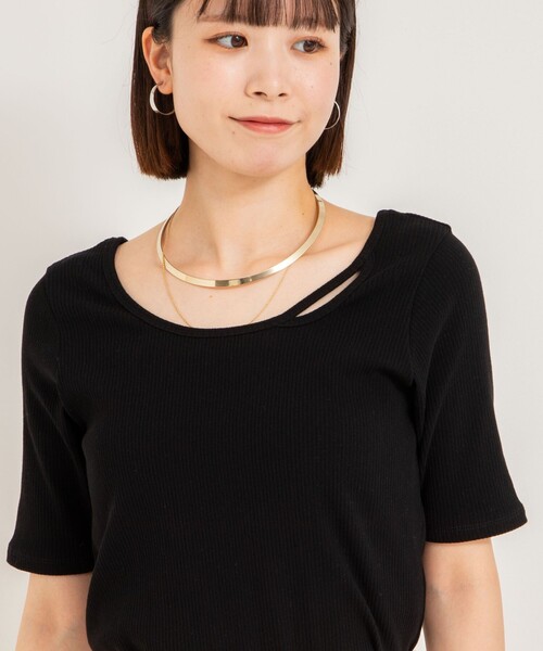 Rie Miller（リエミラー）の「ランダムテレコ2WAYプルオーバー（Tシャツ/カットソー・レディース・ホワイト/グレイッシュブルー/ブラック・38）」の22枚目の写真