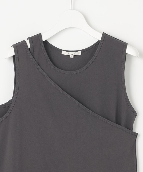 23区(ニジュウサンク)の「【SLOW/一部店舗限定】ライトツイストコットン レイヤード タンクトップ(Tシャツ/カットソー・レディース・モスグリーン系・38)」の6枚目の写真
